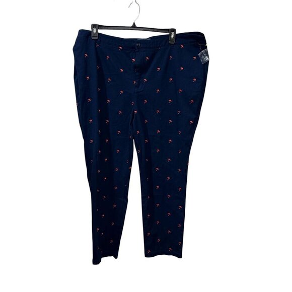 ModCloth Womens Embroidered Navy Pants With Pink Umbrella Pattern Size 24 - Picture 1 of 7
